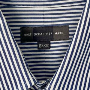 Hart Schaffner Marx Men's‎ Navy Striped Long Sleeve Shirt Cotton 16 1/2 - 33